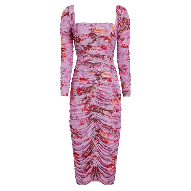Floral Haze Stretch Tulle Midi Dress image number null