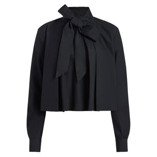 Cotton Poplin Tie Neck Blouse