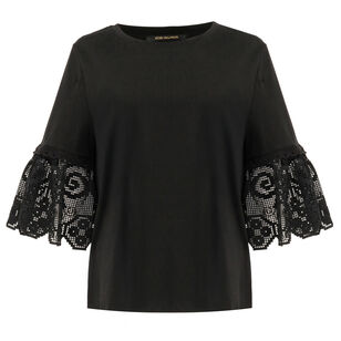 Amanda Short Sleeve Lace-Trimmed Cotton T-Shirt