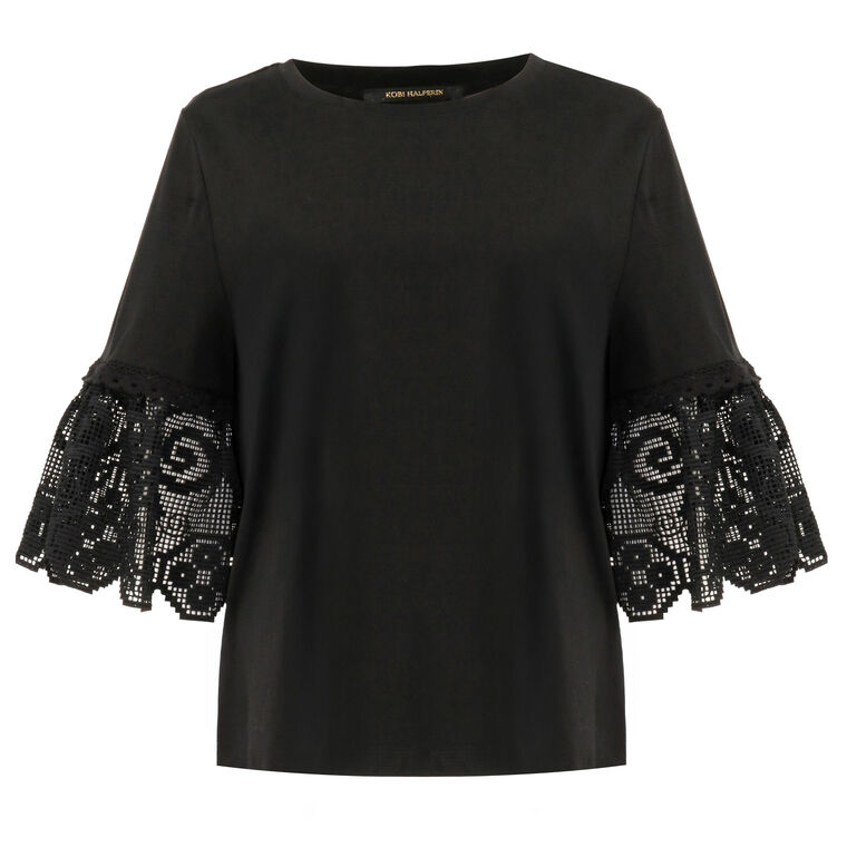 Amanda Short Sleeve Lace-Trimmed Cotton T-Shirt image number null