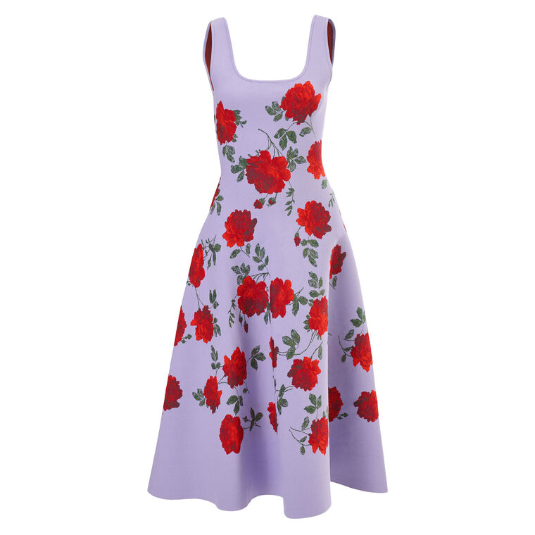 Sleeveless Rose Jacquard Fit-And-Flare Midi Dress image number null