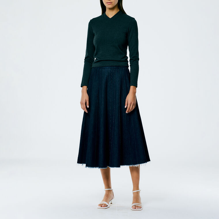 Brushed Denim Pintucked Skirt image number null