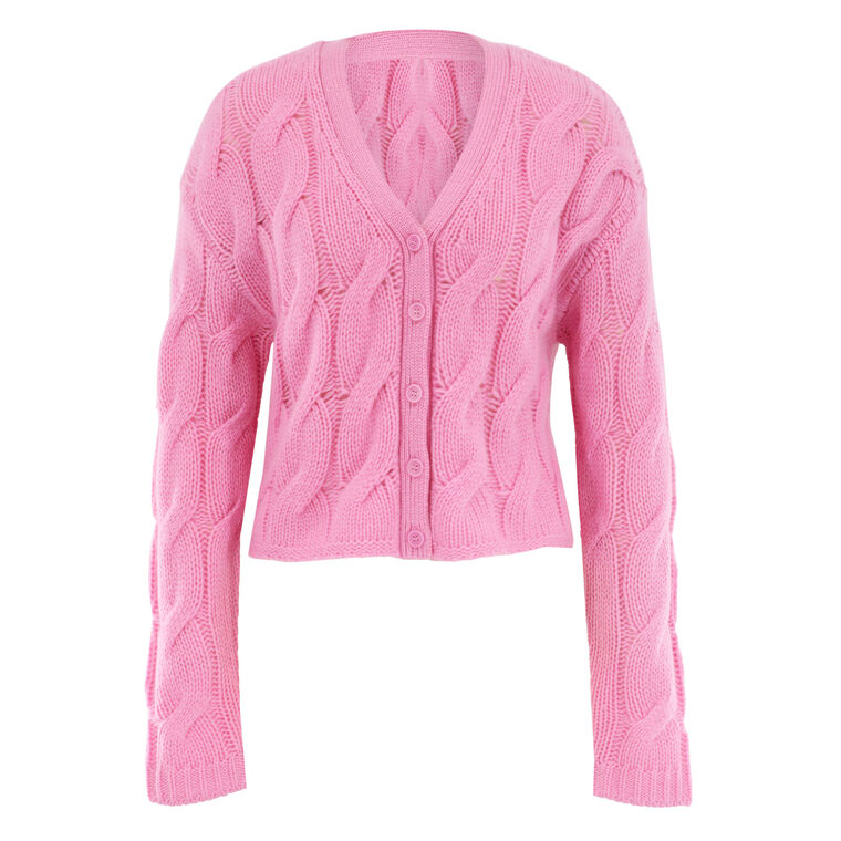 Jolie Long Sleeve V-Neck Cropped Cable Cardigan image number null