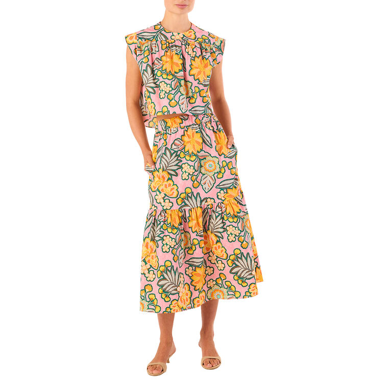 Itzel Ruffle-Hem Poplin Midi Skirt image number null
