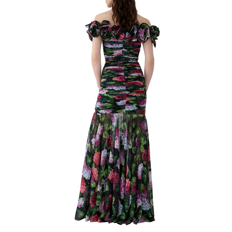 Off-The-Shoulder Floral Print Gown image number null