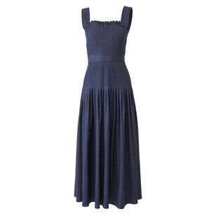 Pleated Denim Midi Dress