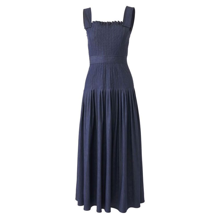 Pleated Denim Midi Dress image number null