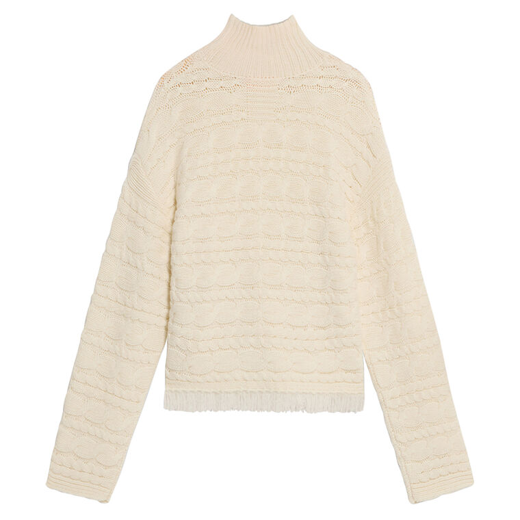 Cropped Cable Long Sleeve Turtleneck Sweater image number null