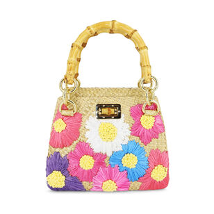 Perla Flowers Bamboo Handle Bag
