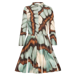 Abstract Butterfly Belted Poplin Mini Dress