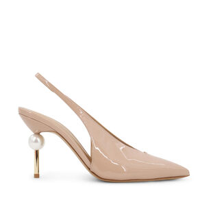 Lucia Patent Slingback Pump With Pearl Detail