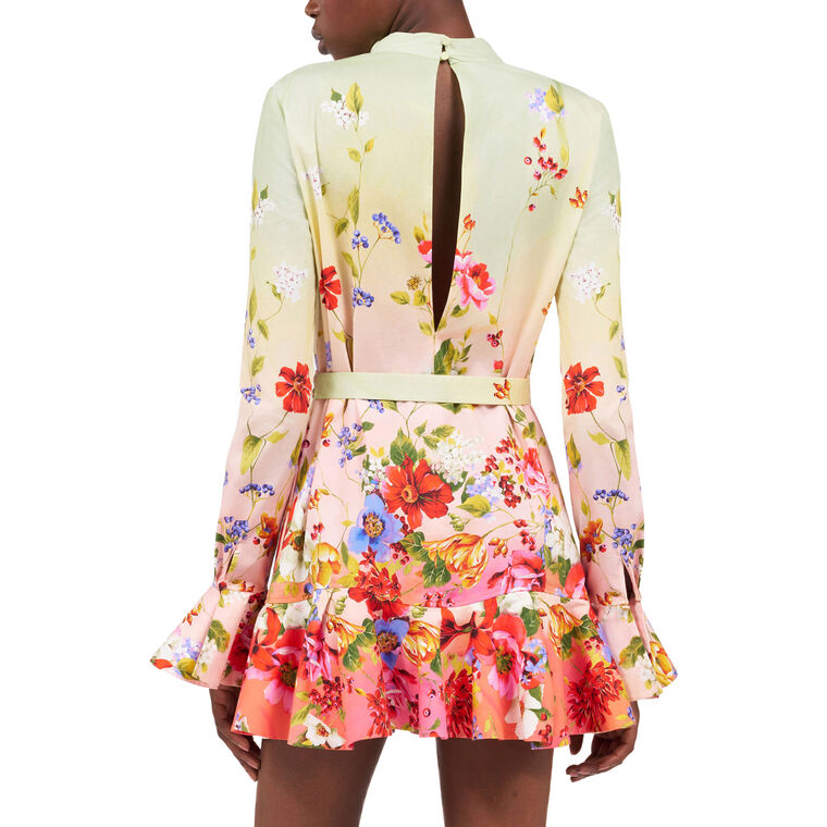 Long Sleeve Mini Dress With Miami Flowers Print image number null