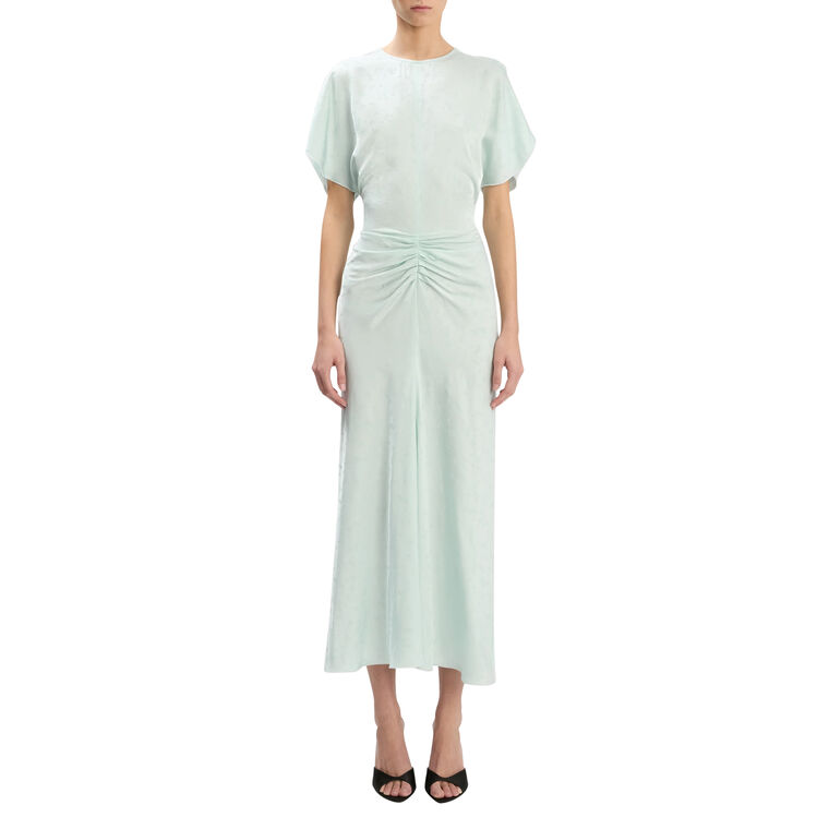 Bela Short Sleeve Ruched Jacquard Midi Dress image number null