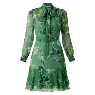 Tie-Neck A-Line Mini Dress