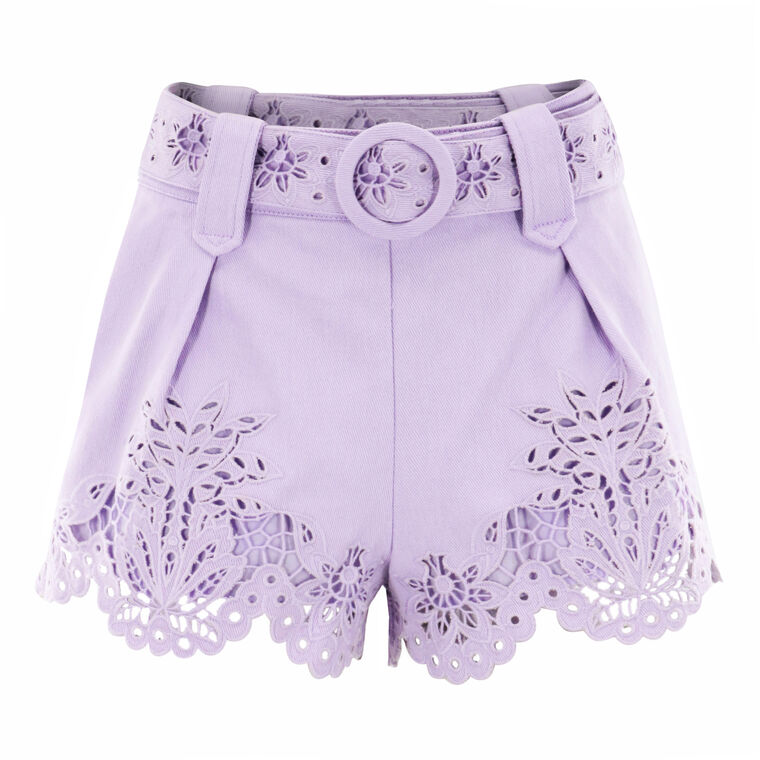 Geometric Richelieu Twill Belted Shorts image number null