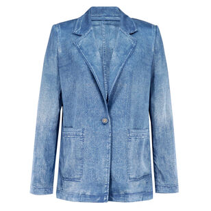 Veronica Denim-Print Satin Blazer