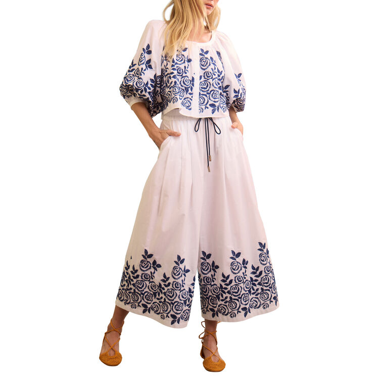 Whisper Smocked Waist Cropped Wide-Leg Pant image number null