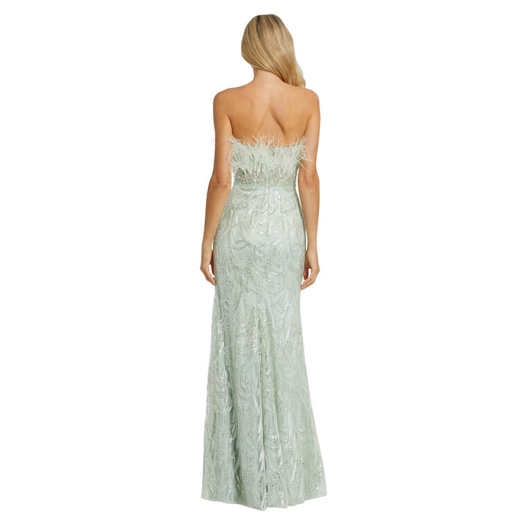 Strapless Feather Bustier Gown With Embroidery image number null