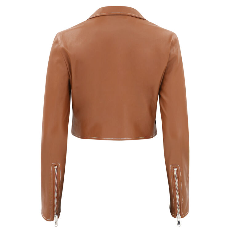 Long Sleeve Leather Crop Moto image number null