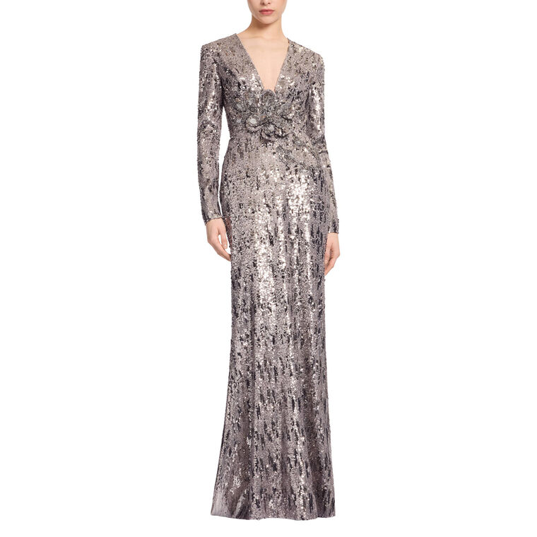 Sequin Long Sleeve Gown image number null