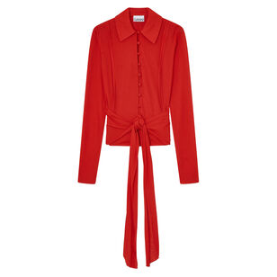 Long Sleeve Marl Mesh Tie Blouse