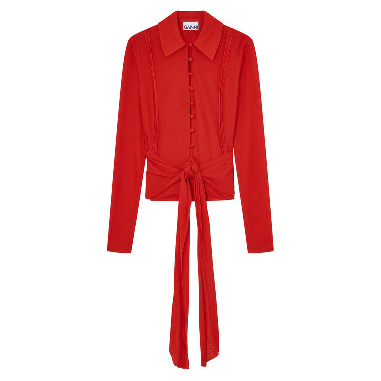 Long Sleeve Marl Mesh Tie Blouse image number null
