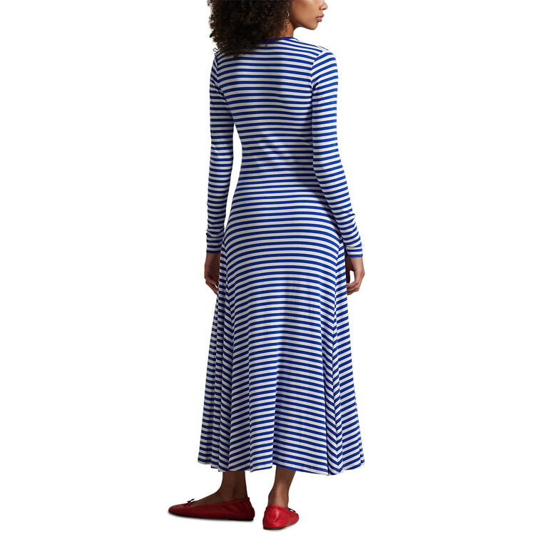 Striped Long Sleeve Scoopneck Day Dress image number null