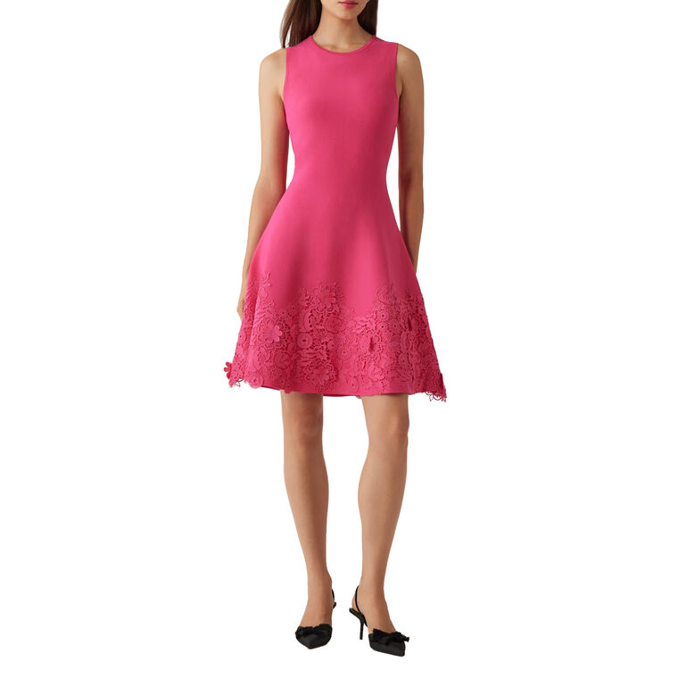 Sleeveless Knit Fit-And-Flare Lace Trim Mini Dress image number null