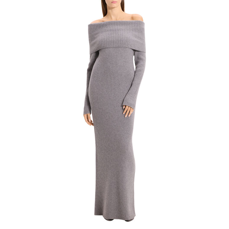 Long Sleeve Off-The-Shoulder Ribbed Knit Maxi Dress image number null