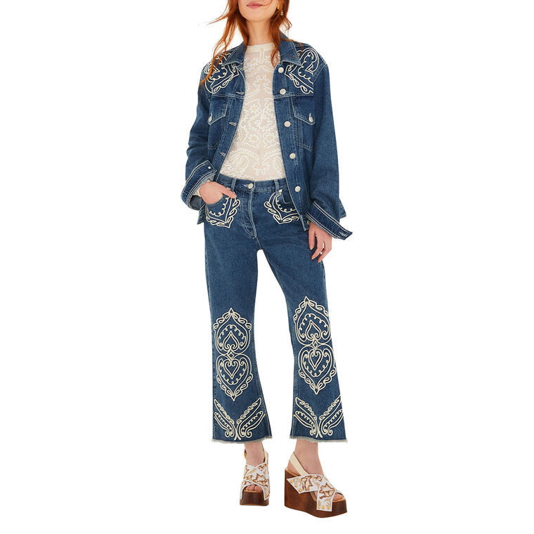 Cornely Embroidered Cropped Jeans image number null