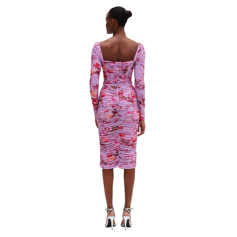 Floral Haze Stretch Tulle Midi Dress image number null