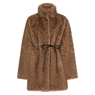 Dayna Belted Chevron Faux Fur Coat