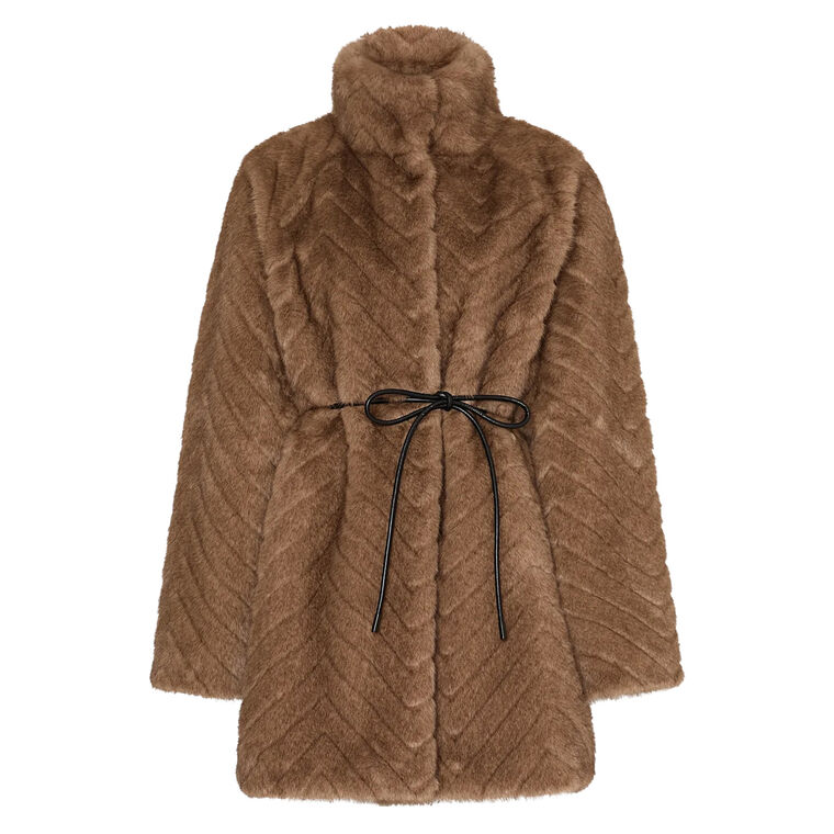 Dayna Belted Chevron Faux Fur Coat image number null