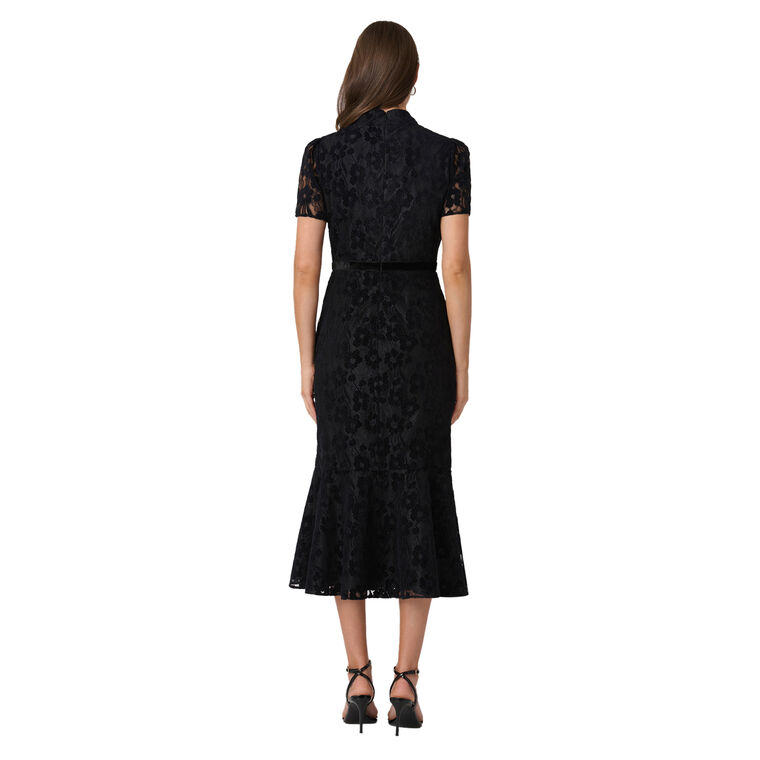 Pierre Short Sleeve Mock Neck Lace Midi Dress image number null