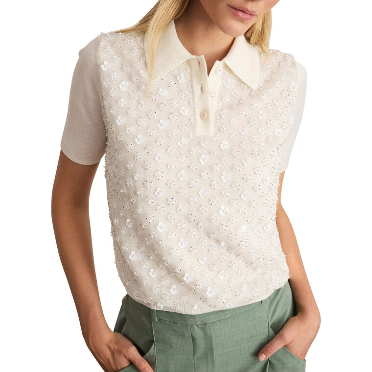 Camilla Short Sleeve Collared Knit Top image number null