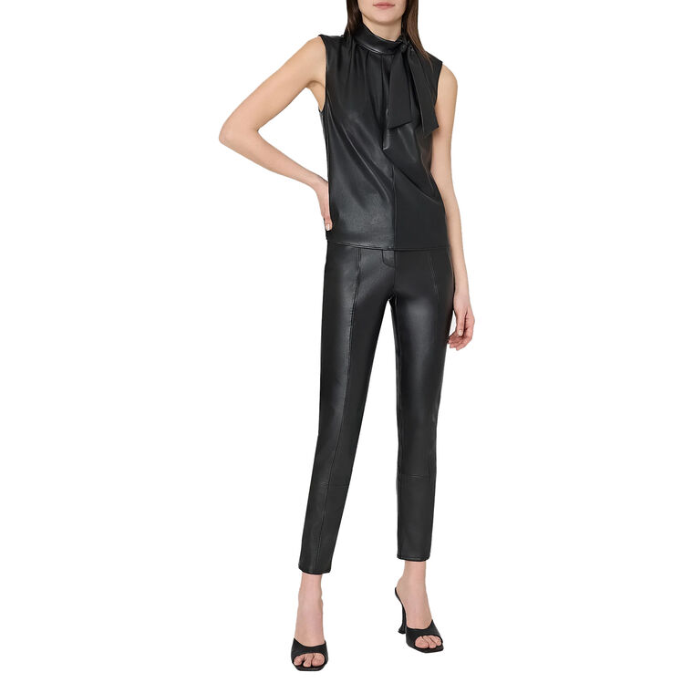 London Vegan Leather Tie Neck Sleeveless Top image number null