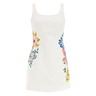 Adriana Sleeveless Floral Embroidered Denim Mini Dress
