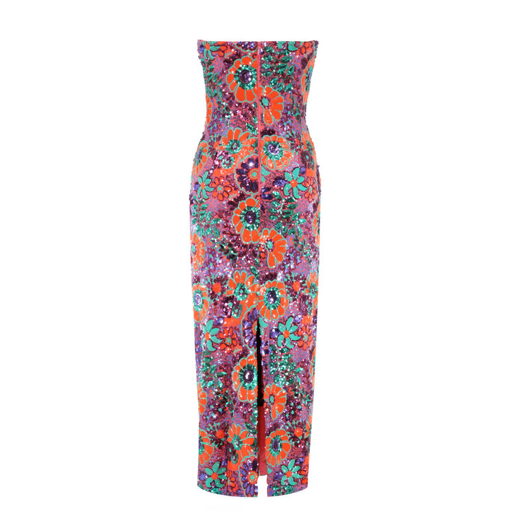 Bonnie Strapless Floral Sequin Midi Dress image number null