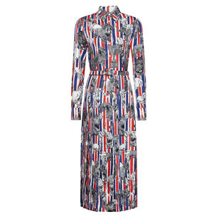 Long Sleeve Calf Length Belted Pleated Midi Dress