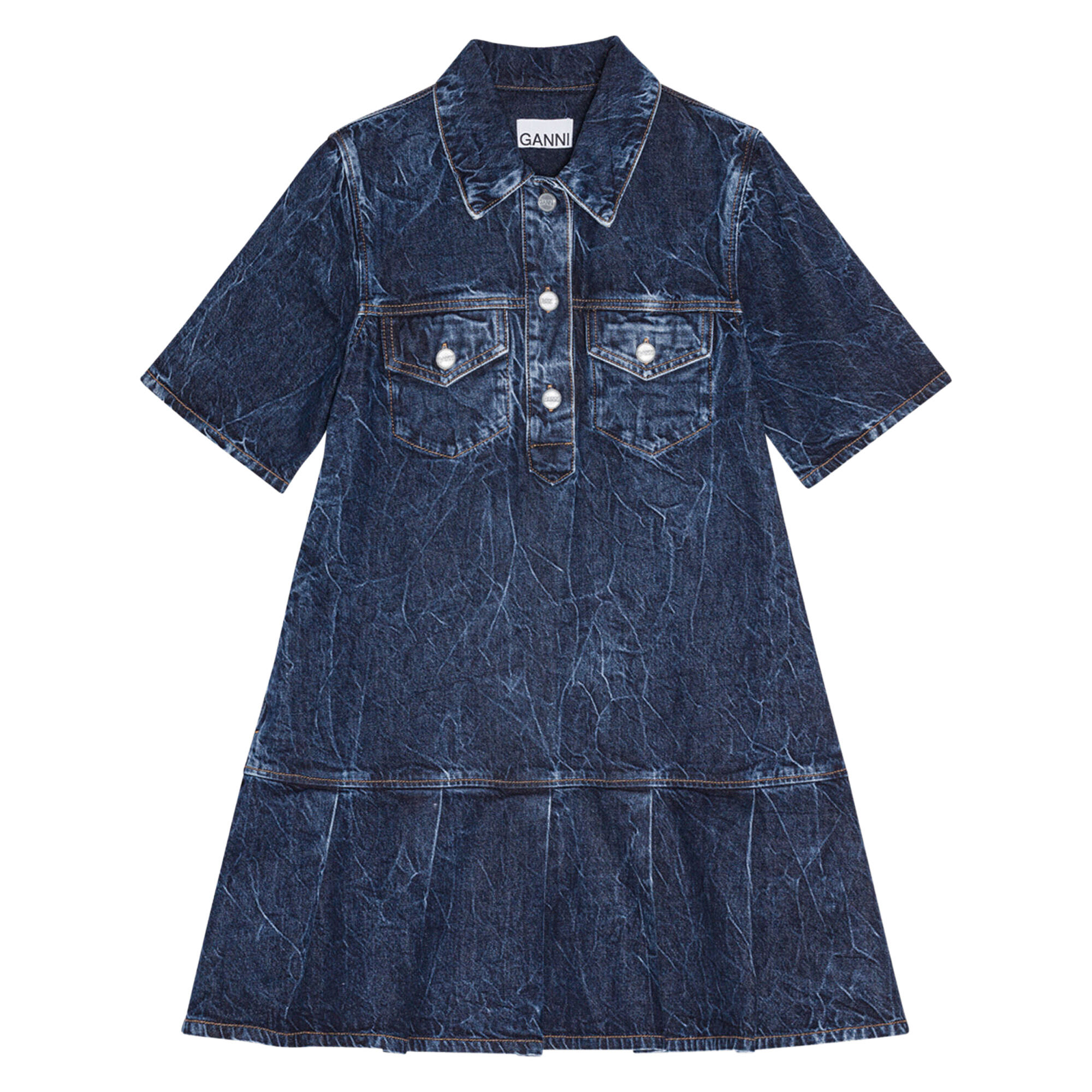 Ganni Crinkled Denim Future Mini Dress | Tootsies