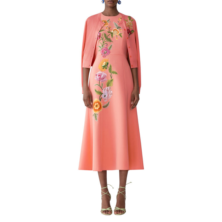 Floral-Embroidered Long Sleeve Crewneck Cardigan image number null