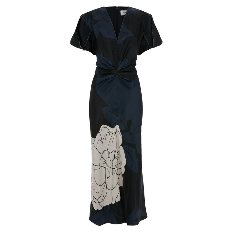 Eve Short Sleeve Gathered V-Neck Midi Dress image number null