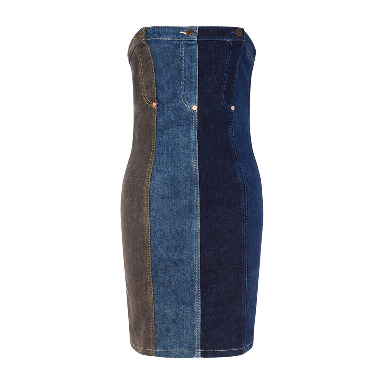 Mix Denim Strapless Dress image number null