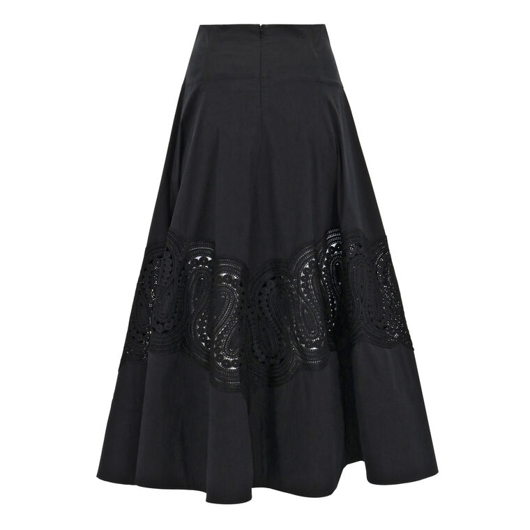Lace Inset Cotton Poplin Parker Midi Skirt image number null