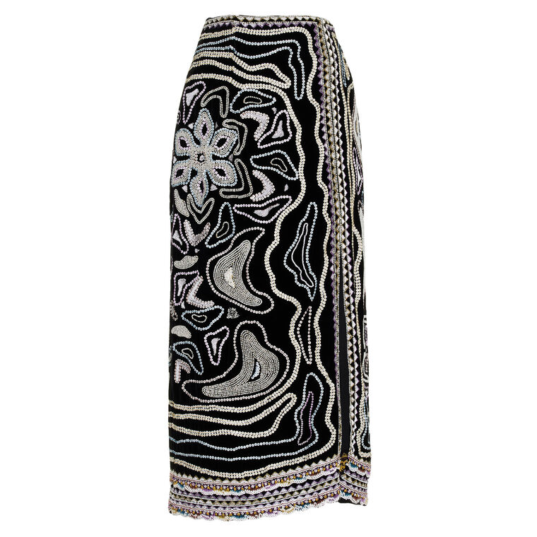 Adara Black Velvet Beaded Sequin Skirt image number null