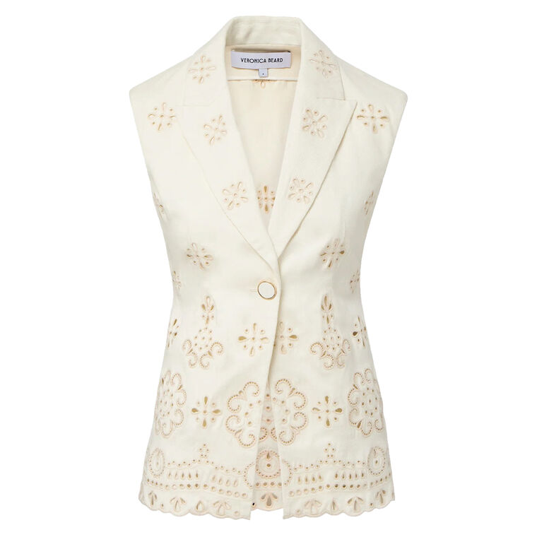 Townes Single-Breasted Belted Eyelet Vest image number null