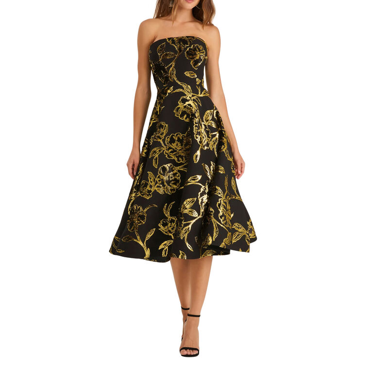 Vivi Floral Gold Embroidery Dress image number null