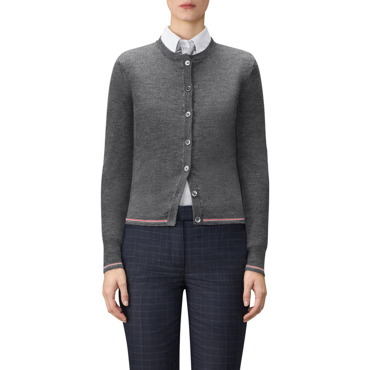 Merino Wool Rib Stitch Crewneck Cardigan image number null