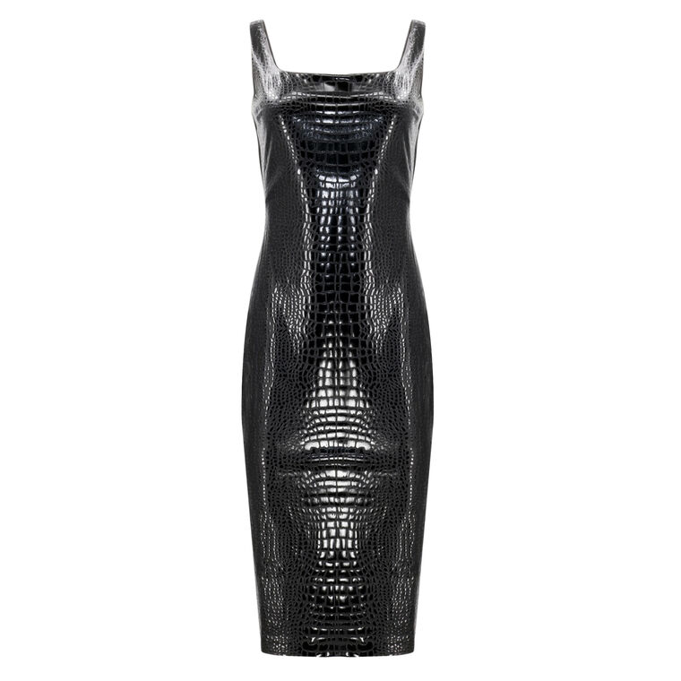 Crocodile-Embossed Faux Leather Midi Cocktail Dress image number null
