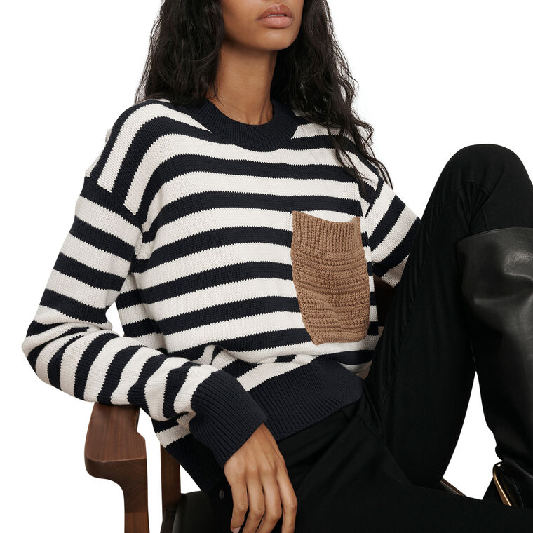 Emile Contrast Pocket Striped Pullover Sweater image number null